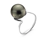 Кольцо из белого золота с черной морской Таитянской жемчужиной 11-11,5 мм