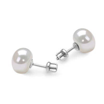 Пусеты из серебра 925 пробы с белыми речными жемчужинами 9,5-10 мм