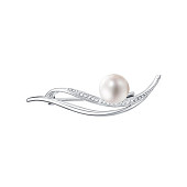 Брошь из серебра с белой речной жемчужиной 9-9,5 мм