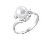 Кольцо из белого золота с белой речной жемчужиной 7-7,5 мм