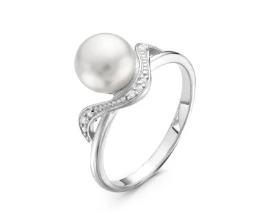 Кольцо из серебра с белой речной жемчужиной 7,5-8,5 мм