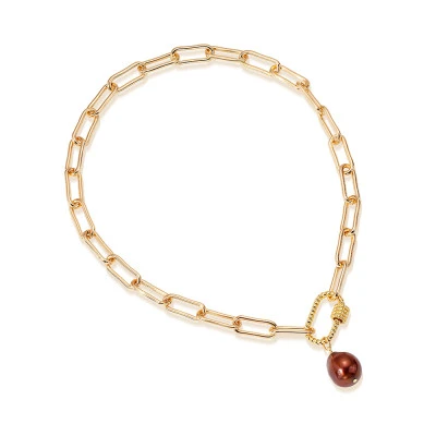 Цепочка-колье из ювелирного сплава с шоколадным барочным жемчугом 13-16 мм