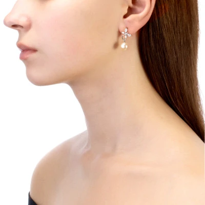 Серьги "Бабочки" из серебра с розовыми речными жемчужинами 8,5-9 мм