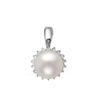 Кулон из серебра с белой речной жемчужиной 9,5-10 мм