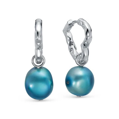 Серьги из ювелирного сплава с голубым барочным жемчугом 11-12 мм