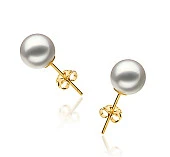 Пусеты из золота 585 пробы с белыми морскими жемчужинами Акойя 7-7,5 мм