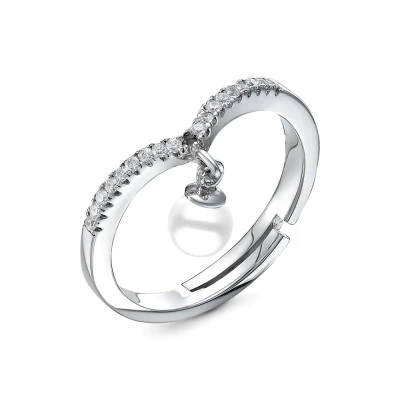 Кольцо из белого золота с белой морской жемчужиной Акойя 7-7,5 мм