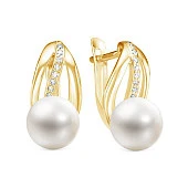Серьги из желтого золота с белыми речными жемчужинами 8,5-9 мм