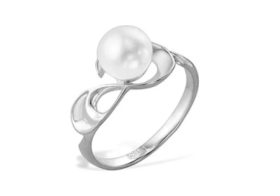 Кольцо из серебра с белой речной жемчужиной 7-7,5 мм