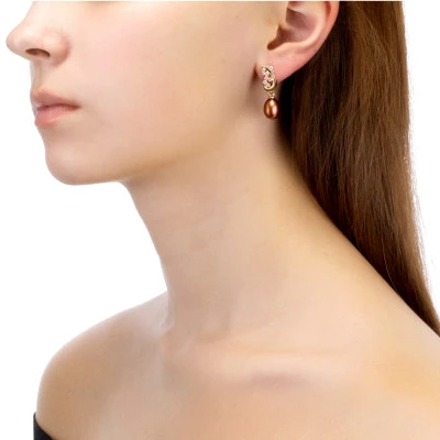 Серьги из серебра с шоколадными речными жемчужинами 8,5-9 мм