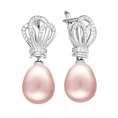 Серьги из серебра c розовыми речными жемчужинами 10-11 мм