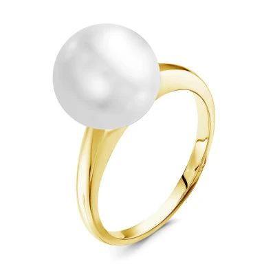 Кольцо из желтого золота с белой морской Австралийской жемчужиной 12,6-12,9 мм