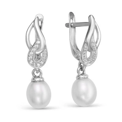Серьги из серебра с белыми речными жемчужинами 7,5-8 мм