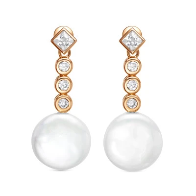 Серьги из серебра с белыми речными жемчужинами "Барокко" 13,5-14 мм