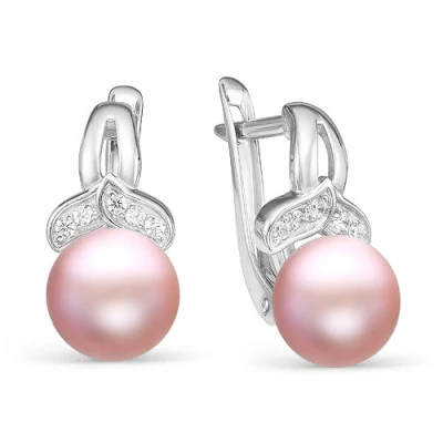 Серьги из серебра с розовыми речными жемчужинами 9,5-10 мм