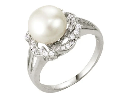 Кольцо из серебра с белой речной жемчужиной 9,5 мм