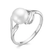 Кольцо из белого золота с белой речной жемчужиной 7,5-8 мм