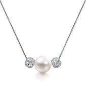 Цепочка из серебра 925 пробы с белой речной жемчужиной 9,5-10 мм