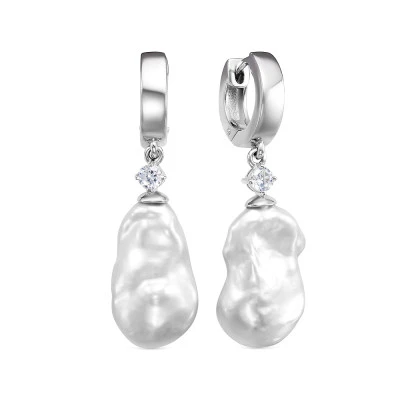 Серьги из серебра c белыми речными жемчужинами "Барокко" 12-15 мм