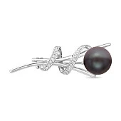 Брошь из серебра с черной речной жемчужиной 8,5-9 мм