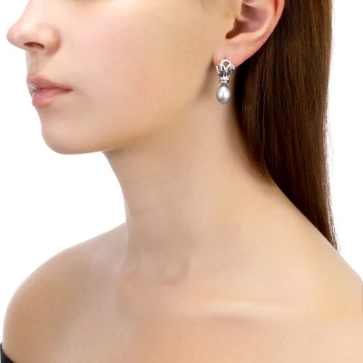 Серьги из серебра с серебристыми речными жемчужинами 10-11 мм