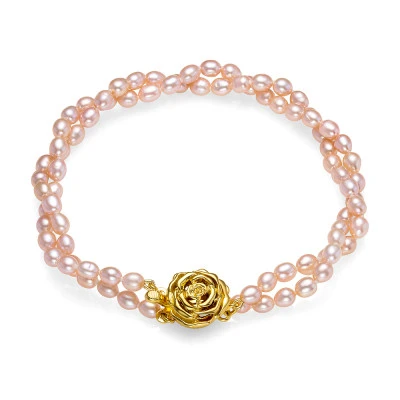 Браслет в 2 ряда из розового рисообразного речного жемчуга. Жемчужины 3,5-4 мм