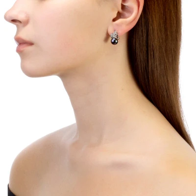 Серьги из серебра с черными речными жемчужинами 8,5-9 мм