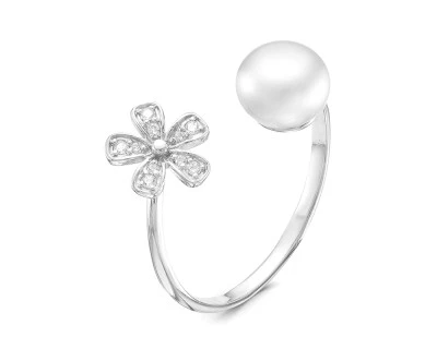 Кольцо "Диор" из серебра с белой речной жемчужиной 7,5-8 мм