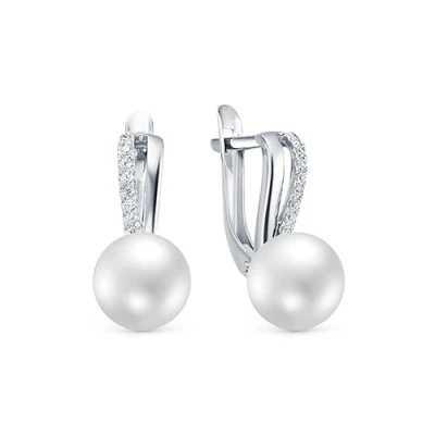 Серьги из серебра с белыми речными жемчужинами 8-8,5 мм