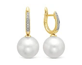 Серьги из желтого золота с белыми морскими Австралийскими жемчужинами 13-13,5 мм