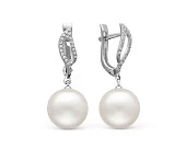 Серьги из белого золота с белыми морскими Австралийскими жемчужинами 12-12,5 мм