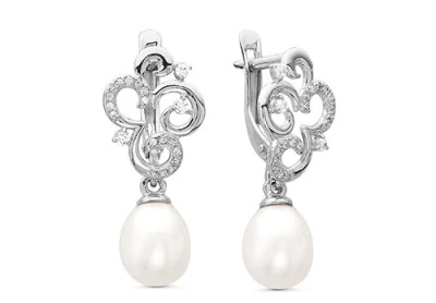 Серьги из серебра c белыми речными жемчужинами 7,5-8 мм