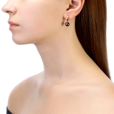 Серьги из серебра с черными речными жемчужинами 8,5-9 мм