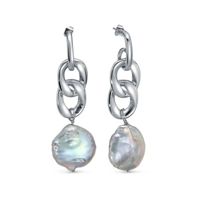 Серьги из ювелирного сплава с серебристым барочным жемчугом 21-24 мм