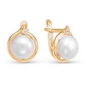 Серьги из красного золота с белыми речными жемчужинами 9,5-10 мм