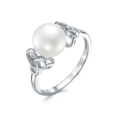 Кольцо из белого золота с белой речной жемчужиной 8,5-9 мм