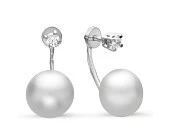 Пусеты "Диор" из серебра с белыми речными жемчужинами 9,5-10 мм