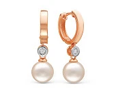 Серьги из серебра с белыми речными жемчужинами 9-9,5 мм