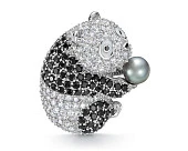 Брошь "Панда" из сплава с серебристой речной жемчужиной 7-7,5 мм