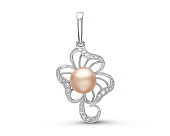 Кулон из серебра с розовой речной жемчужиной 7-7,5 мм