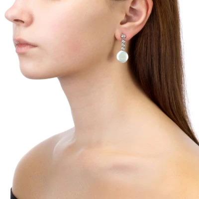 Серьги из серебра с белыми речными жемчужинами "Барокко" 13,5-14 мм