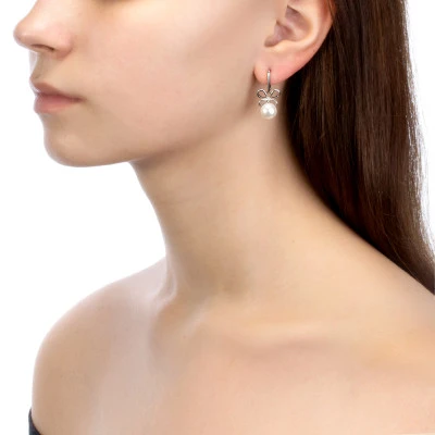 Серьги из серебра c белыми речными жемчужинами 8,5-9 мм