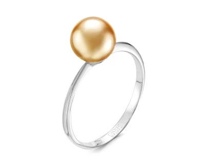 Кольцо из белого золота с золотистой морской жемчужиной Акойя 7,5-8 мм