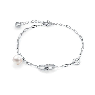Браслет из серебра 925 пробы с белой речной жемчужиной 8-8,5 мм