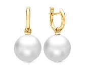 Серьги из желтого золота с белыми морскими Австралийскими жемчужинами 13,6-13,9 мм