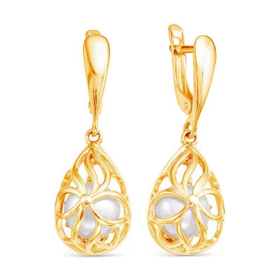 Серьги из серебра c белыми речными жемчужинами 8 мм