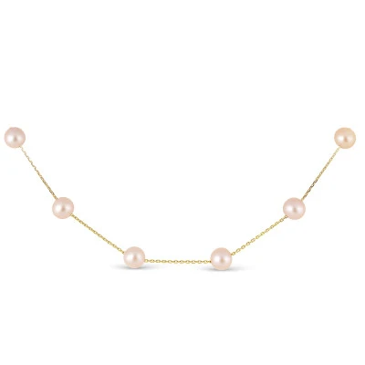 Цепочка из желтого золота с розовыми морскими жемчужинами 7-7,5 мм. Длина 45 см