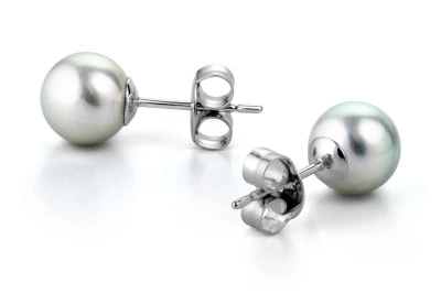 Пусеты из золота 585 пробы с серебристыми морскими жемчужинами Акойя 8,5-9 мм