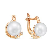 Серьги из красного золота с белыми речными жемчужинами 8,5-9 мм