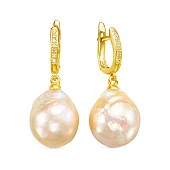 Серьги из серебра c розовыми речными жемчужинами "Барокко" 14-16 мм